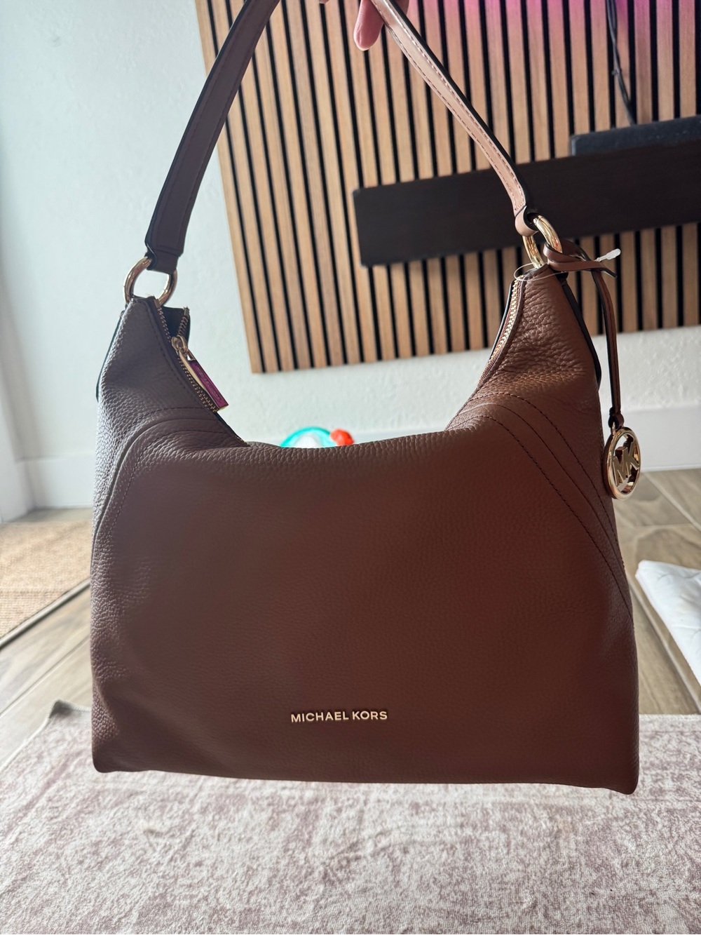 Michael Kors Chocolate Brown Pebbled Leather Shoulder Bag